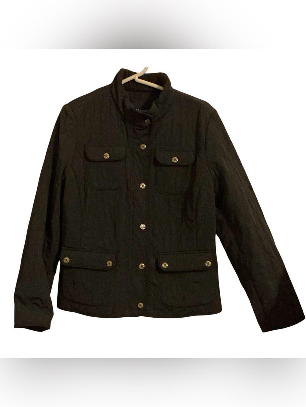 Talbots Petites Quilted Field Jacket M Dark Brown Zip Snap Equestrian